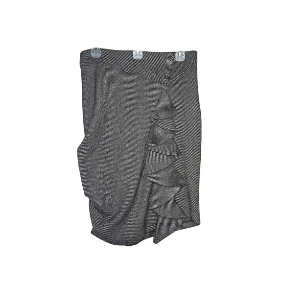 Eva Franco Skirt 100% Wool Ruffle Front Asymmetrical Drape Gray White Pencil 4 - Picture 1 of 8